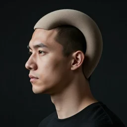 male portrait with head in shape of torus