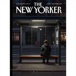 dark city bus stop, the new yorker cover, very detailed,ArtStation