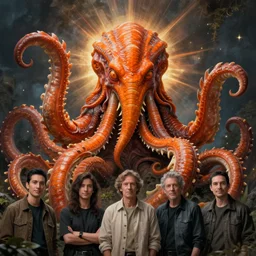 isolated zoological portrait of orange cthulhu by kuldar leement and ruan jia and brad rigney and micha karcz and brad rigney