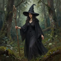 a forest witch in the  style of Anton Semenov, realistic painting, high definition, digital art, matte painting, very detailed, realistic