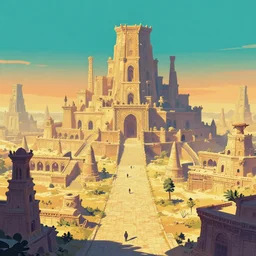 ancient cityscape, retrowave epic art, trending on art station