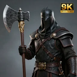 warrior with big axe and executioner's hood, highly detailed, 8 k, hdr, smooth, sharp focus, high resolution, award - winning photo