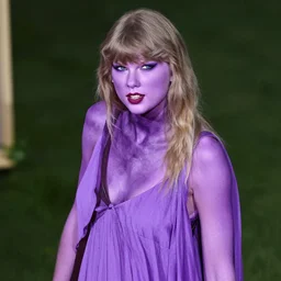 purple Taylor Swift with purple face paint, purple body paint, purple dress