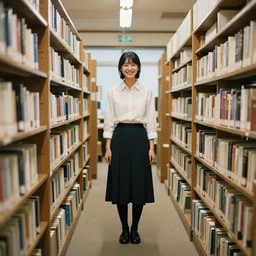 japanese dung librarians, smile, full body, cinematic, very detailed, full body