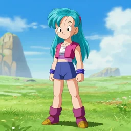 bulma from dragon ball, bulma, bulma standing in a field,