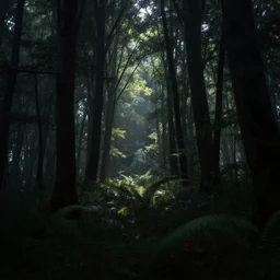distant dense dark enchanted mysterious forest, background