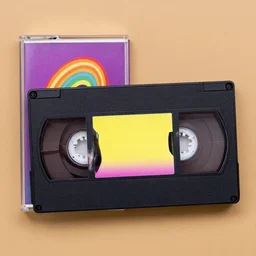 rainbow vhs tape. video cassette sleeve. retro 1 9 8 0 s 1 9 9 0 s electronics.