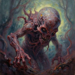 psychological horror movie still, amorphous life form creeping. complementary colors, oil painting, indie concept art, bloom, chiaroscuro, backlighting, intricate details.