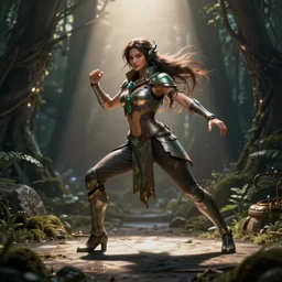 female earth mage, high quality character design, action pose : : spotlight, biopunk, forestpunk, high detail, 1 6 k, oled, shadows, reflections, digital art