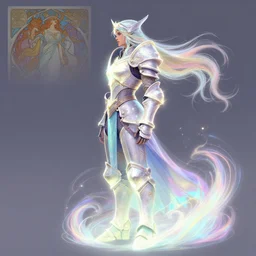 side profile concept art, imogen poots as a paladin, hearthstone armor, luminescent, colorful swirly magic ripples, pastel colors, by lawren harris, christophe vacher, alphonse mucha, thomas blackshear, eve ventrue, sherree, ilya kuvshinov, magali villeneuve, jeremy lipkin, rob rey, artgerm