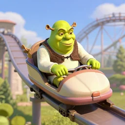 shrek riding a rollercoaster