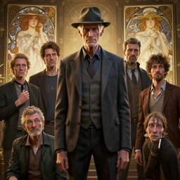 highly detailed vfx portrait of tall skinny old man wearing a fedora, photorealistic, airbrushed, unreal engine, greg rutkowski, loish, rhads, beeple, makoto shinkai and lois van baarle, ilya kuvshinov, rossdraws, tom bagshaw, alphonse mucha, global illumination, detailed and intricate environment