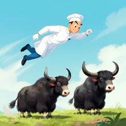 a sky dentist surges a couple of engine yaks, digital art