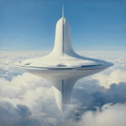 a futuristic minimalistic utopia in the clouds, tim hildebrandt, wayne barlowe, bruce pennington, donato giancola, trending on artstation, cinematic composition, beautiful lighting, hyper detailed, 8 k, oil on canvas