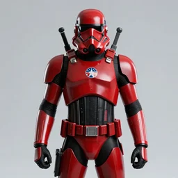 super soldier, symmetrical portrait scifi, power armor, patriotic american usa storm trooper red and black detailed matte painting hyperdetailed trending on artstation moebius photorealism retrofuturism # film 8 k resolution back lit