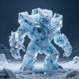 ice golem, d & d monster, powerful, quadrangular build, ice blocks, in the snow, crystaline, arctic, reflections, dramatic lighting, hyper detailed, donato giancola, bob byerley, thomas kinkade