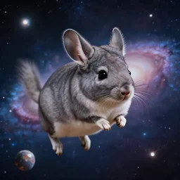 chinchilla floating in space with galaxy in background