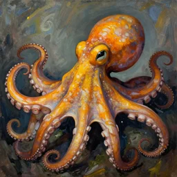 octopus portrait of yellowish orange octopus cthulhu by greg rutkowski in the style of egon schiele