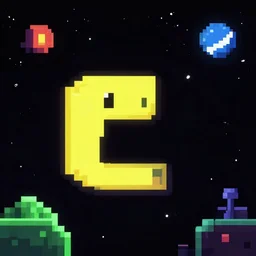 pacman in space, 4k, pixelated