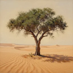 a painting of a tree in the desert, an airbrush painting by breyten breytenbach, detailed sand pattern, cgsociety, neo - primitivism, airbrush art, dystopian art, apocalypse landscape