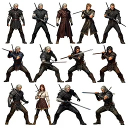 detailed spot illustrations from the witcher 3, various action poses, by bridgeman, by burne hogarth, by conrad roset, by yoshitaka amano, by ruan jia, cgsociety, artstation, portfolio quality.
