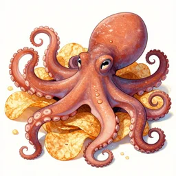 monet style octopus with chips