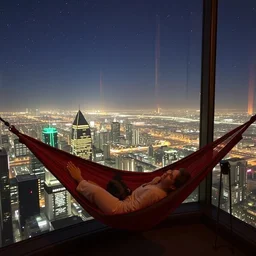 sleeping on a hammock on the 1 0 0 th floor