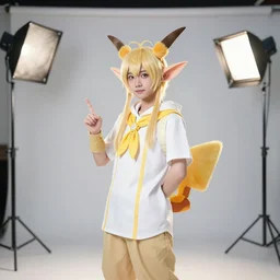 photoshoot of a man dressed like the pokemon clefairy, studio lighting 5 0 mm
