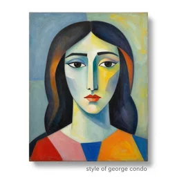 “ brightly coloured, cubism portrait, style of george condo ”