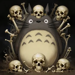 stunning totoro as goddess of skull portrait, skull, bones, dirt, fantasy, intricate, elegant, highly detailed, digital painting, artstation, concept art, smooth, sharp focus, illustration, art by afshar petros and krenz cushart and artem demura