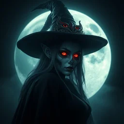 portrait of moon witch, beautiful, attractive, glowing, jaw dropping, magical, dynamic lighting, dark, demonic, 4 k, octane render, age 2 0, background moon