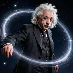 Albert Einstein as a superhero, bending time and space to alter reality itself, dramatic cinematic action shot, movie still from Watchmen (2009), Oscar winning cinematography, 8k