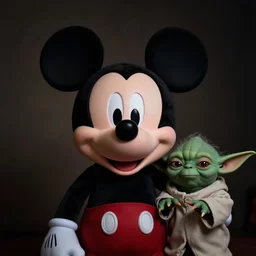 mickey mouse yoda, photo, dslr 24mm, dark dim light, portrait