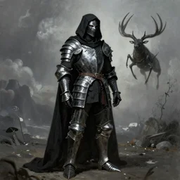 a gaunt black robed prince in chitinous stag armor by beksinski and Waterhouse