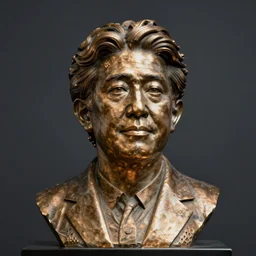 A luminous bronze bust of Shinzo Abe