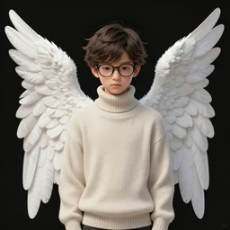 portrait of a scholar angel, fantasy, turtleneck sweater, white wings, cute, shy, glasses, medium shot, illustration, digital art, highly detailed, high quality, by charlie bowater and wlop,