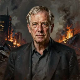 portrait of ron paul in it's happening. doompaul. world weary, horror, gloomy. grime, dirt. postapocalypse, burning cities in the background. oil painting elegant, highly detailed, centered, digital painting, artstation, concept art, smooth, sharp focus, illustration, artgerm, tomasz alen kopera, peter mohrbacher, donato giancola, joseph christian leyendecker, zdzisław beksinski, drew struzan