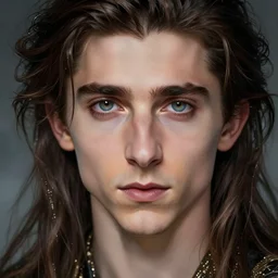 fantasy magic Timothee Chalamet portrait, sci-fi, glossy eyes, face, long hair, fantasy, intricate, elegant, highly detailed, digital painting, artstation, concept art, smooth, sharp focus, illustration