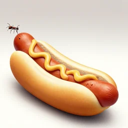 a hot dog in the shape of a mobius strip with an ant crawling on it, in the style of mc escher