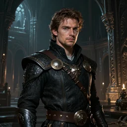 A fantasy comic book style portrait painting of Tom Welling as a Sorcerer in a atmospheric dark fortress, unreal 5, DAZ, hyperrealistic, octane render, RPG portrait, ambient light, dynamic lighting