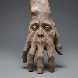 photo of maquette sculpture of a creepy hand with a face creature, designed by jordu schell