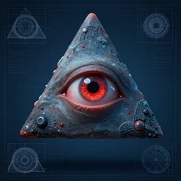 portrait of triangle shaped ogre head with single centered giant bloodshot eye, in the style of Greg Broadmore and Arthur Rackham,trending on artstation, light lighting side view,digital art,surrealism ,macro,blueprint ,vaporwave ,