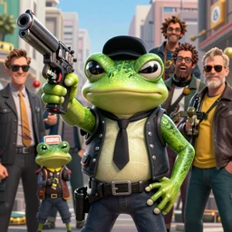 a badass photo of frog mafia boss holding gun in marvel movie. nuri iyem, james gurney, james jean, greg rutkowski, anato finnstark, 2 8 mm