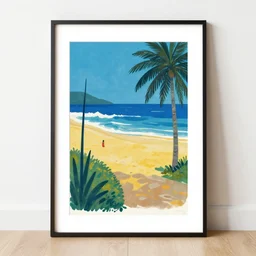 art print in the style of kuri huang and lily pulitzer, beach