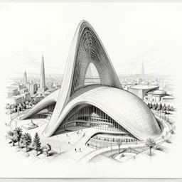 zaha hadid fantasy city with arch and dome on davnci sketch paper