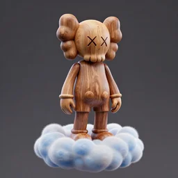 3 d octan render, ultra photorealistic, 8 k hyper detailed image, a beautiful wooden statue of a figurine of a robot wood with cat ears on a magic cloud, cyberpunk, klim