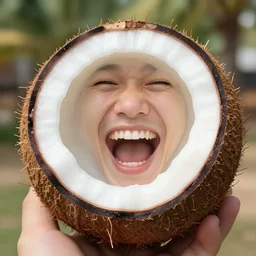 now, the coconut fruit, say my relatives,, silly, coconut, laughing,