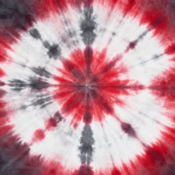 tie dye patterns, red, white, charcoal grey,