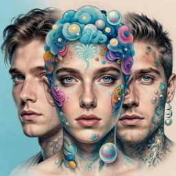 flowery face tattoos, by petros afshar, ross tran, peter mohrbacher, tom whalen, underwater bubbly psychedelic clouds