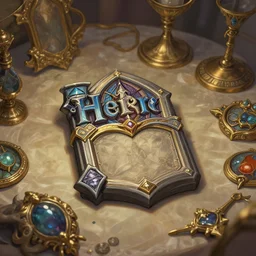 close up view of a table of trinkets, deep focus, fantasy, intricate, elegant, highly detailed, digital painting, artstation, concept art, matte, sharp focus, illustration, hearthstone, art by artgerm and greg rutkowski